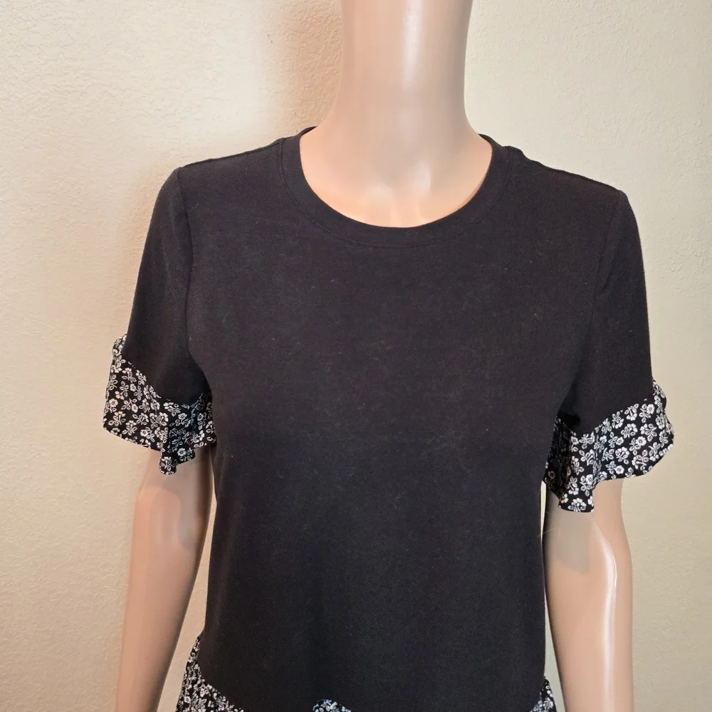 Kate Spade Women's Black Ruffle-Hem Short Sleeve Top Xs